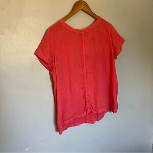 C&C California Linen Top Womens Large Coral Pink Button Back Boxy Lagenlook